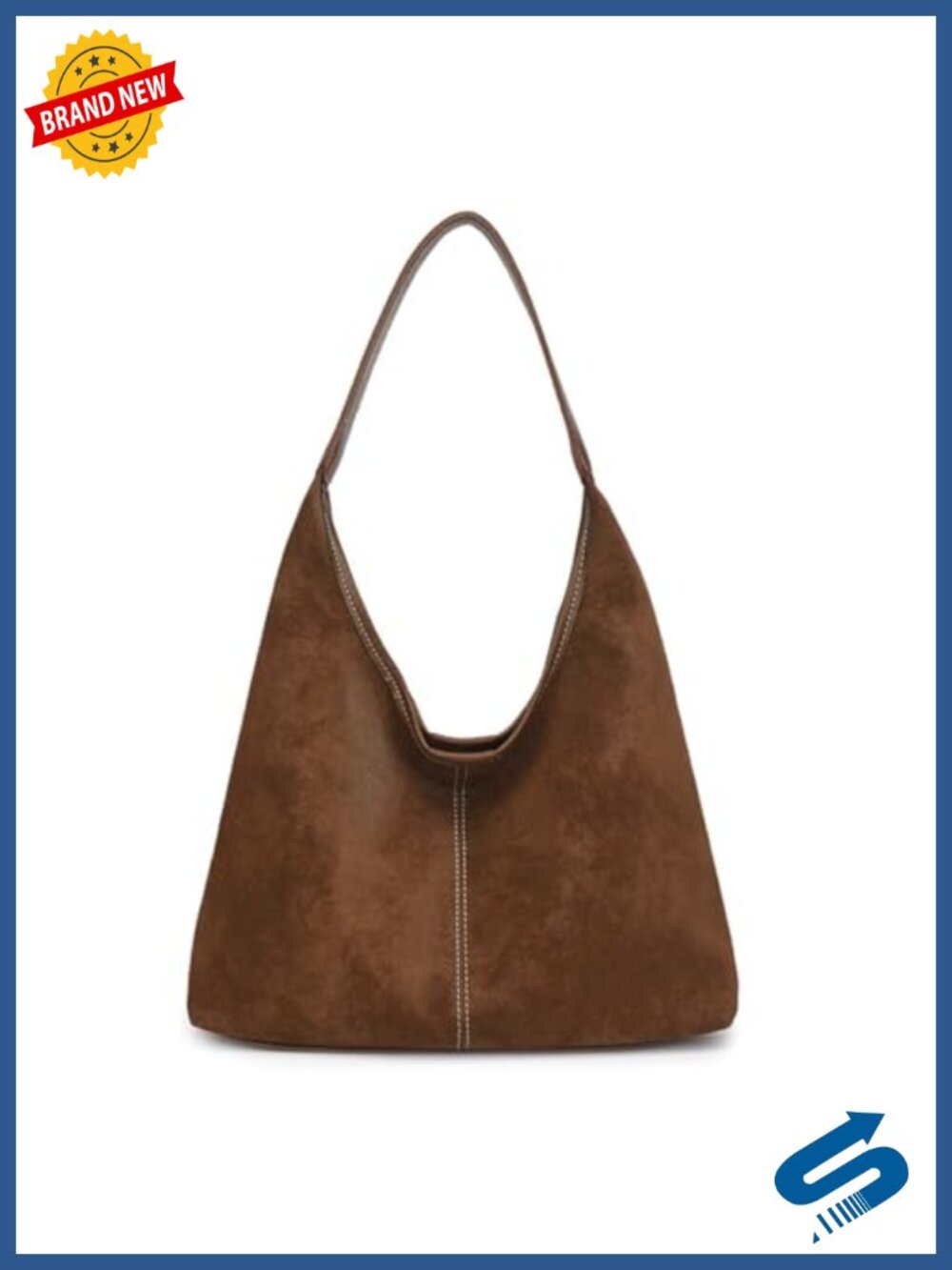Large Suede Hobo Shoulder Bag Tote Handbag Contrast Stitching
